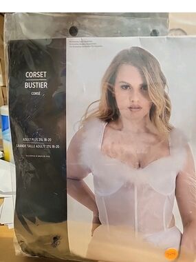 Adult Marabou Sheer White Angel Corset Adult 2XL Halloween Costume #3078